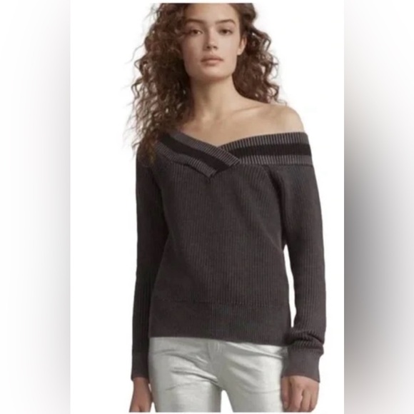 Rag & Bone Dawn Off The Shoulder Grey Black Sweater Sz Small Women’s - Picture 1 of 7